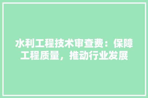 水利工程技术审查费：保障工程质量，推动行业发展