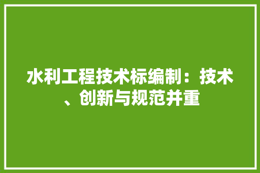 水利工程技术标编制：技术、创新与规范并重
