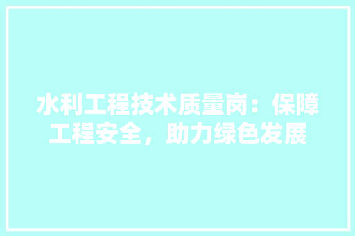 水利工程技术质量岗：保障工程安全，助力绿色发展 室内设计