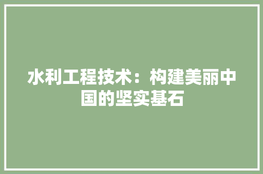 水利工程技术：构建美丽中国的坚实基石