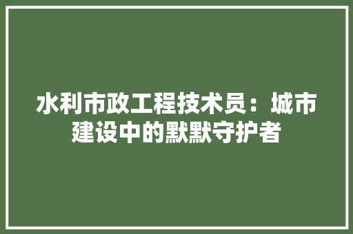 水利市政工程技术员：城市建设中的默默守护者