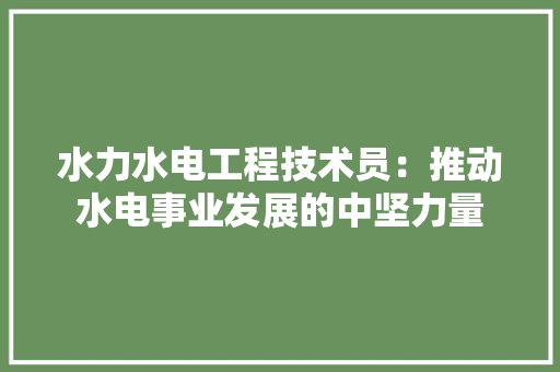 水力水电工程技术员：推动水电事业发展的中坚力量 室内设计