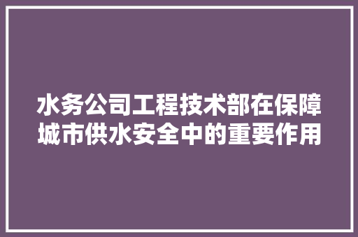 水务公司工程技术部在保障城市供水安全中的重要作用 室内设计