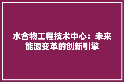 水合物工程技术中心：未来能源变革的创新引擎