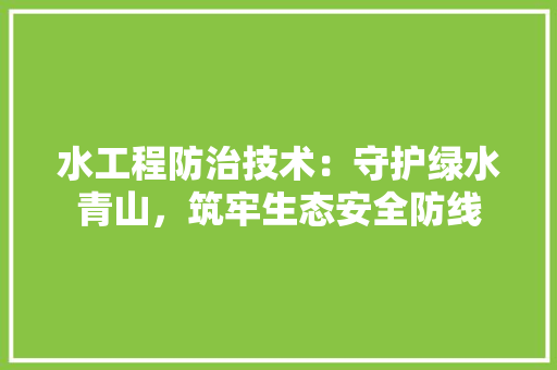 水工程防治技术：守护绿水青山，筑牢生态安全防线