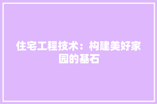 住宅工程技术：构建美好家园的基石 家居装修
