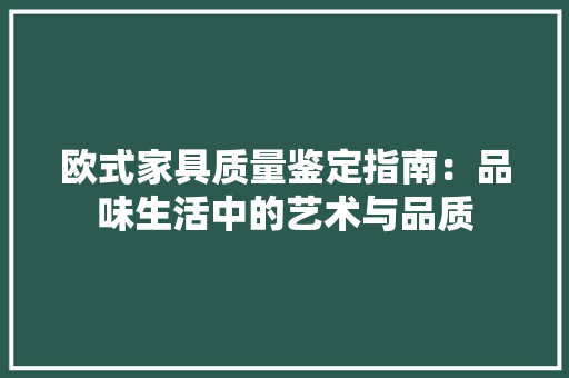 欧式家具质量鉴定指南：品味生活中的艺术与品质 室内设计