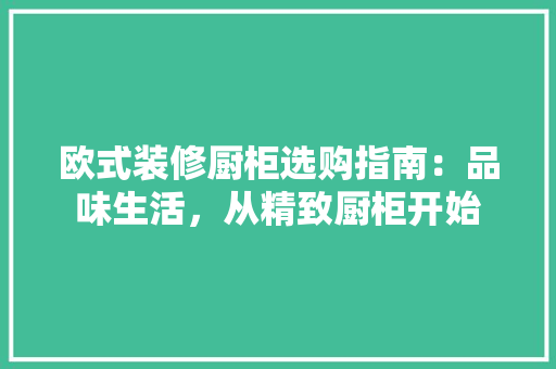 欧式装修厨柜选购指南：品味生活，从精致厨柜开始