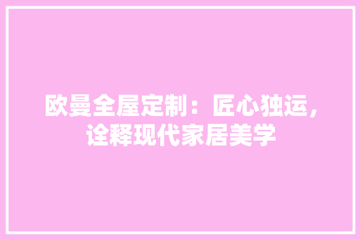 欧曼全屋定制：匠心独运，诠释现代家居美学 室内设计