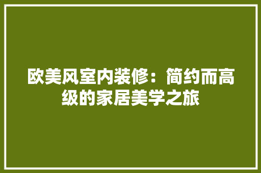 欧美风室内装修：简约而高级的家居美学之旅 室内设计