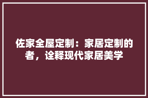 佐家全屋定制：家居定制的者，诠释现代家居美学 家居装修