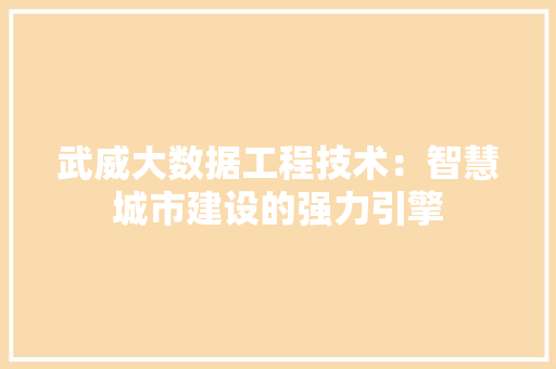 武威大数据工程技术：智慧城市建设的强力引擎