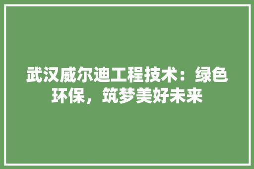 武汉威尔迪工程技术：绿色环保，筑梦美好未来 室内设计