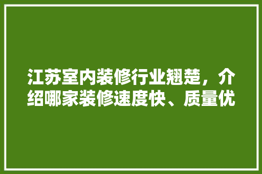 江苏室内装修行业翘楚，介绍哪家装修速度快、质量优 室内设计