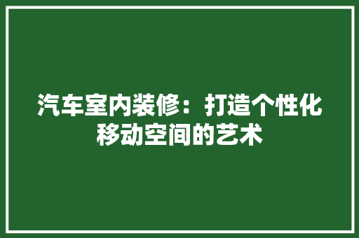 汽车室内装修：打造个性化移动空间的艺术 室内设计