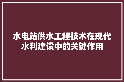 水电站供水工程技术在现代水利建设中的关键作用