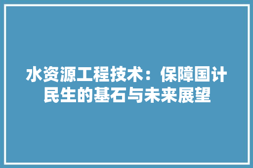 水资源工程技术：保障国计民生的基石与未来展望