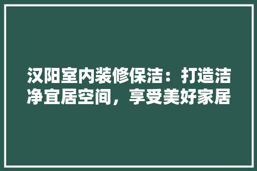 汉阳室内装修保洁：打造洁净宜居空间，享受美好家居生活 室内设计