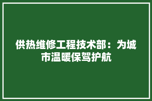供热维修工程技术部：为城市温暖保驾护航