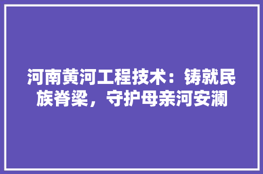 河南黄河工程技术：铸就民族脊梁，守护母亲河安澜