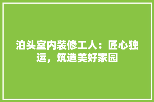 泊头室内装修工人：匠心独运，筑造美好家园 室内设计
