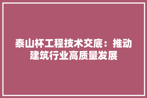 泰山杯工程技术交底：推动建筑行业高质量发展 室内设计