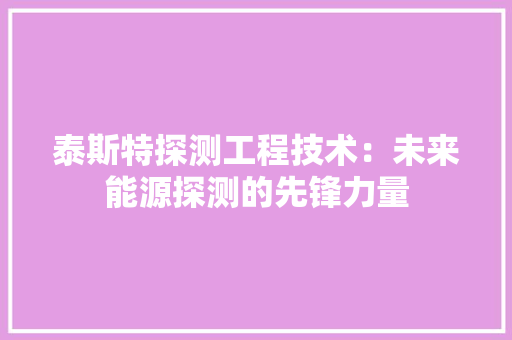 泰斯特探测工程技术：未来能源探测的先锋力量