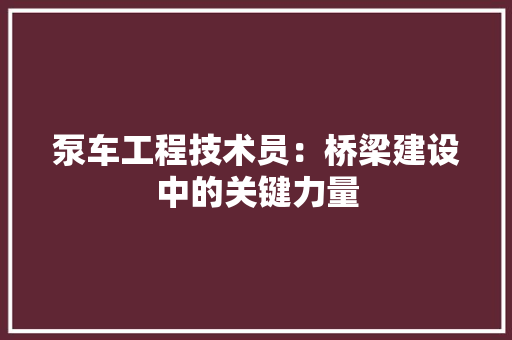 泵车工程技术员：桥梁建设中的关键力量 室内设计