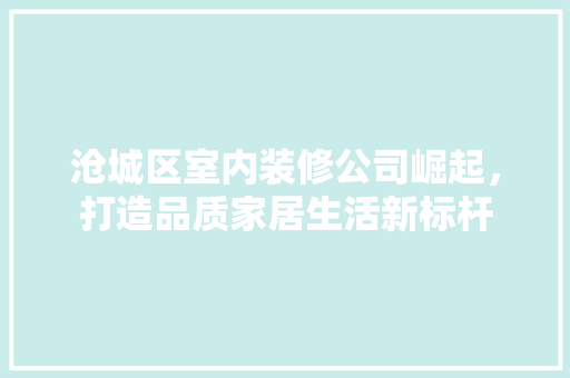 沧城区室内装修公司崛起，打造品质家居生活新标杆 室内设计