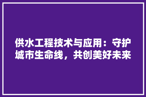 供水工程技术与应用：守护城市生命线，共创美好未来 家居装修