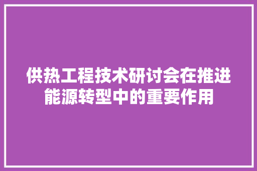 供热工程技术研讨会在推进能源转型中的重要作用 家居装修