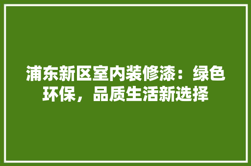 浦东新区室内装修漆：绿色环保，品质生活新选择 室内设计