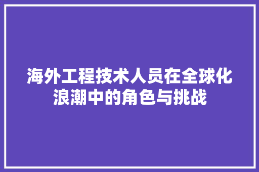 海外工程技术人员在全球化浪潮中的角色与挑战