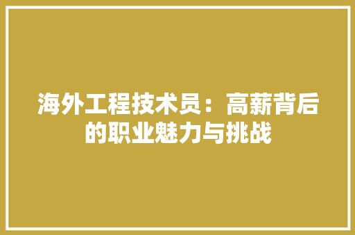 海外工程技术员：高薪背后的职业魅力与挑战 室内设计