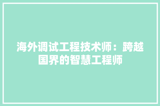 海外调试工程技术师：跨越国界的智慧工程师