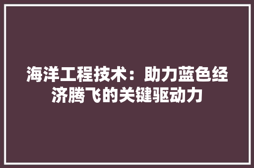 海洋工程技术：助力蓝色经济腾飞的关键驱动力