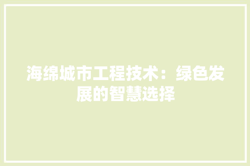 海绵城市工程技术：绿色发展的智慧选择