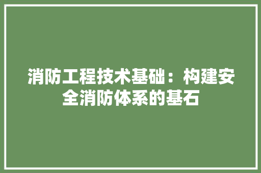 消防工程技术基础：构建安全消防体系的基石