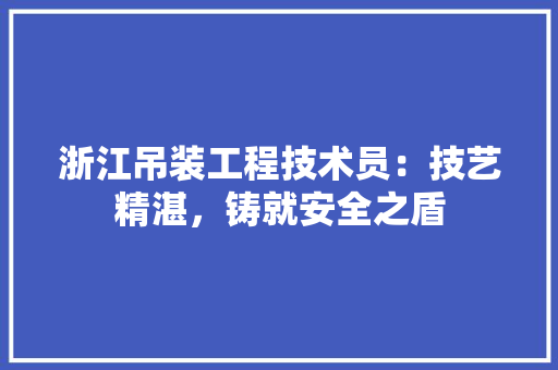 浙江吊装工程技术员：技艺精湛，铸就安全之盾