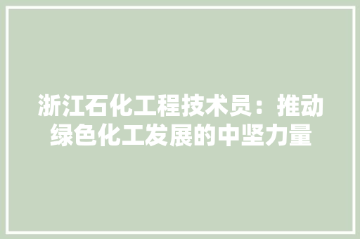 浙江石化工程技术员：推动绿色化工发展的中坚力量