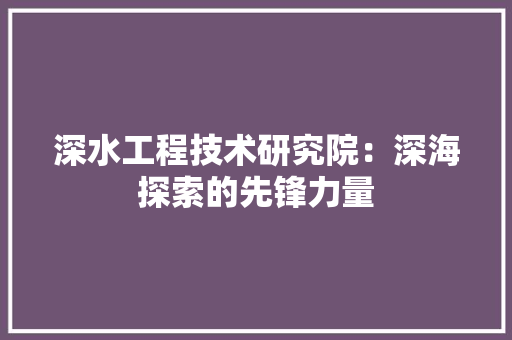 深水工程技术研究院：深海探索的先锋力量