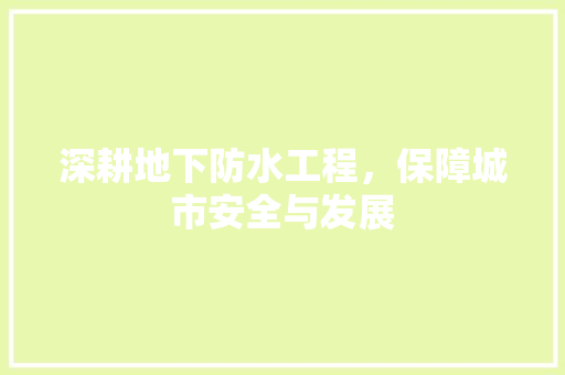 深耕地下防水工程，保障城市安全与发展 室内设计