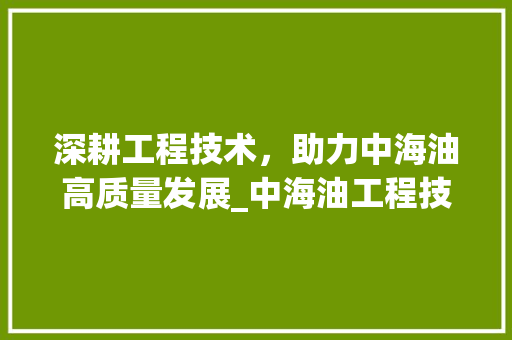 深耕工程技术，助力中海油高质量发展_中海油工程技术经理的职责与使命 室内设计