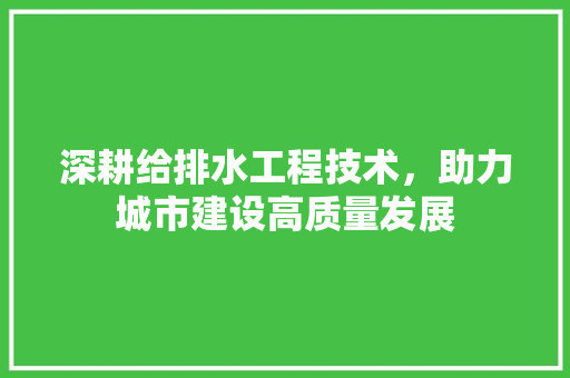 深耕给排水工程技术，助力城市建设高质量发展