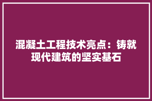 混凝土工程技术亮点：铸就现代建筑的坚实基石