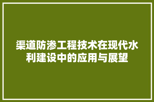 渠道防渗工程技术在现代水利建设中的应用与展望