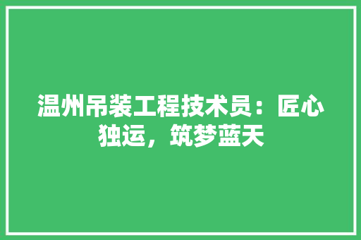 温州吊装工程技术员：匠心独运，筑梦蓝天