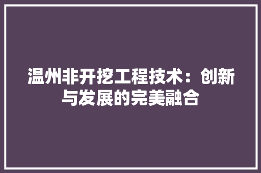 温州非开挖工程技术：创新与发展的完美融合