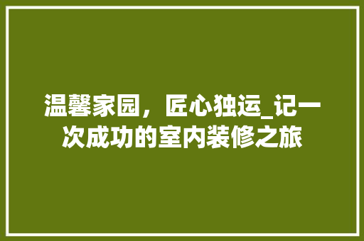 温馨家园，匠心独运_记一次成功的室内装修之旅
