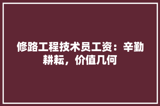 修路工程技术员工资：辛勤耕耘，价值几何 家居装修